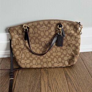 Coach Khaki Signature Canvas Shoulder Bag with Chestnut Trim